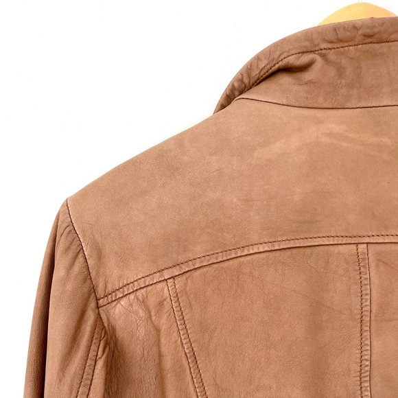 Danier Caramel Brown Leather Shawl Collar Moto Jacket - Picture 7 of 13